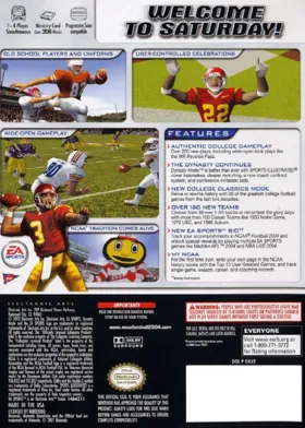 NCAA Football 2004 box cover back